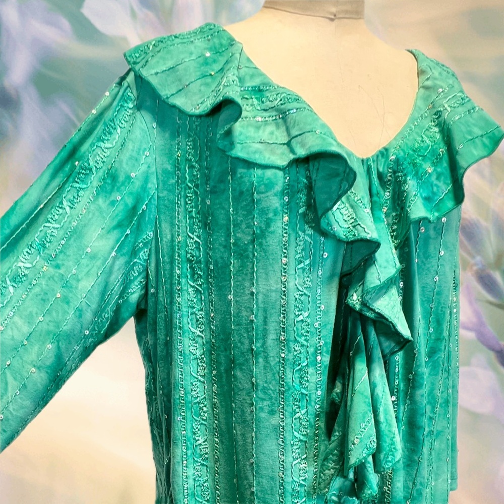 Emerald poet ruffle frilly blouse long sleeve top fairy fairycore earthy Cato